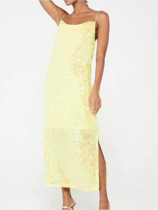 HUGO Dresses & Skirts - Hugo Women’s Koniya Sequin Midi Yellow Cocktail Dress Size 14